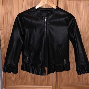 Faux Leather Cropped Jacket